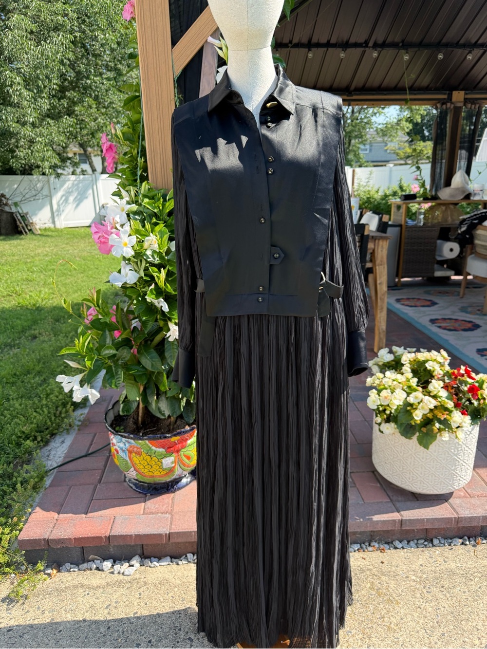 Aje Aeriel black maxi dress front satin bib size 8